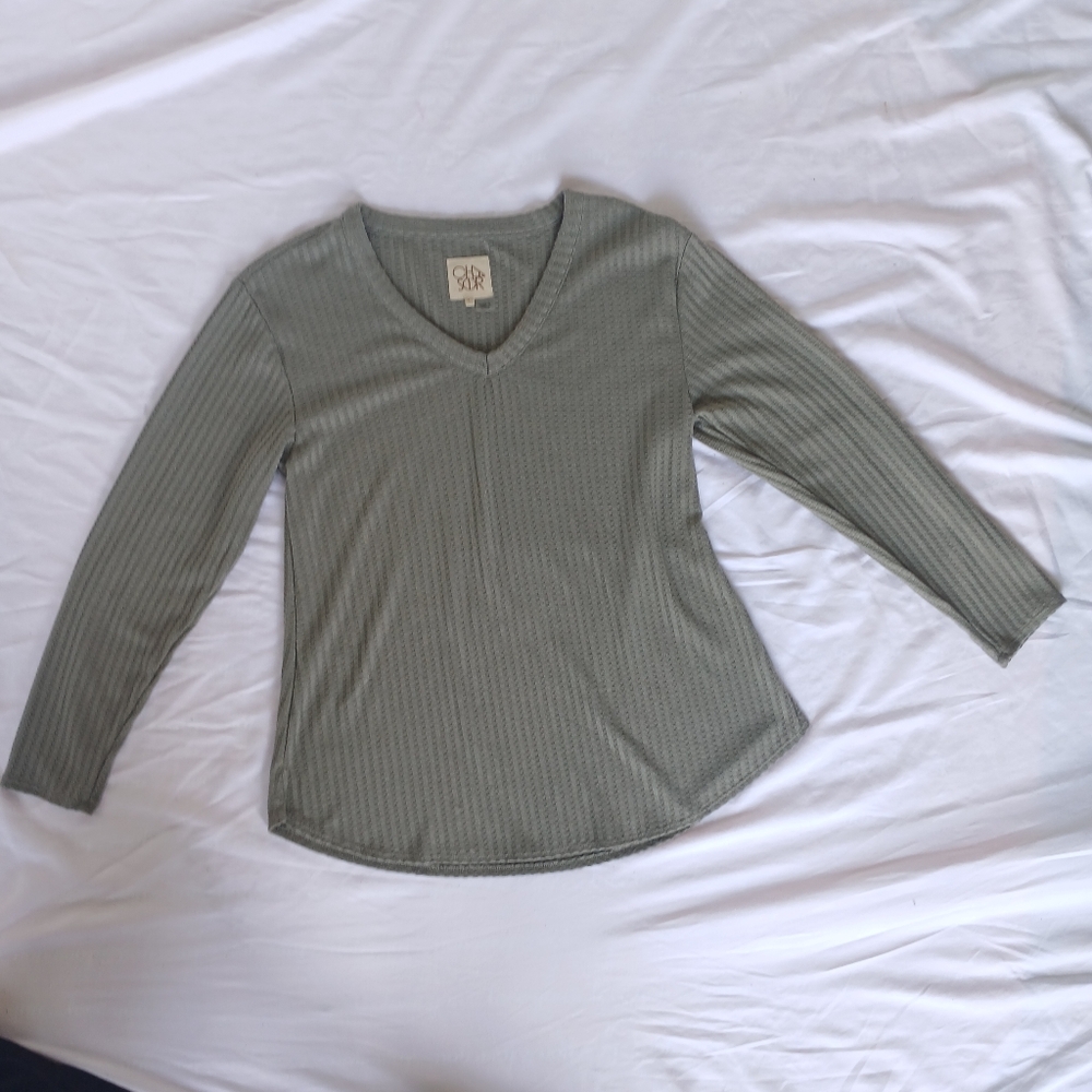 Chaser Women's Long Sleeve Waffle Knit Thermal Top Green Size Large
